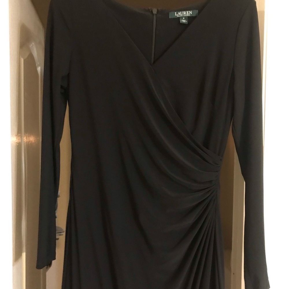 Lauren Ralph Lauren Black Long-Sleeve Ruched Wrap Dress